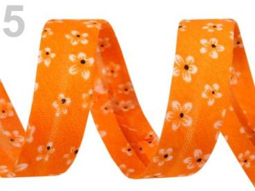 Schrägband Polyester Breite 14 mm gefalzt Blumen - Orange